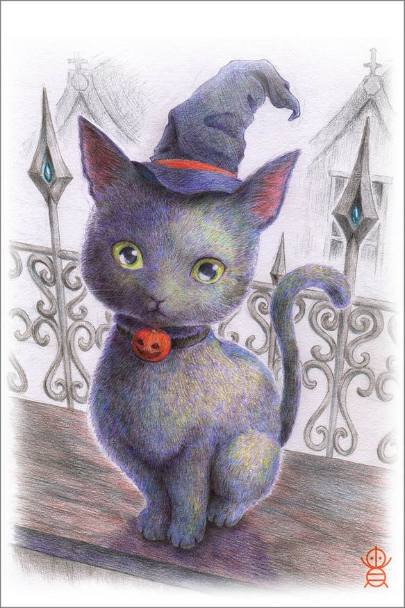 魔女猫さん ψ(｀∇´)ψ 黒猫さん　ハロウィン♪ ハロウィン仮装（ジャック＆魔女と黒猫）のイラスト素材 [FYI01673071