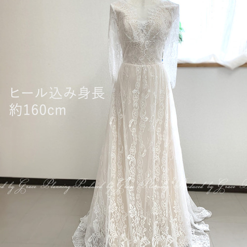 再入荷 ウェディングドレス Vネック ベージュ 七分袖 結婚式花嫁 再入荷 ウェディングドレス Vネック ベージュ 七分袖 結婚式花嫁