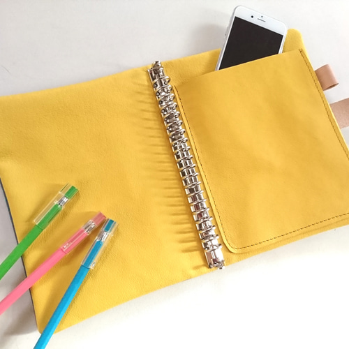 青木]ヌメ革 ナチュラル レザーカバー、B5 26穴バインダー付 ヌメ革