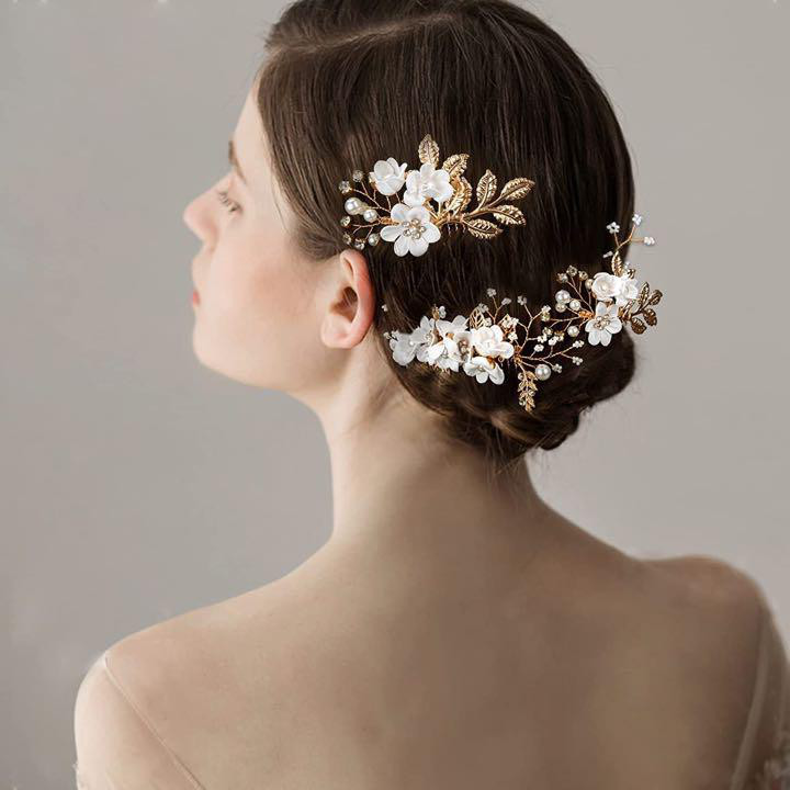 ヘアピン4点セット！小花 パール 髪飾り 洋装 結婚式 ホワイト 韓国