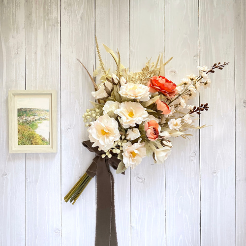 ローズとデルフィニウムの縦長 クラッチ ブーケ（和装・アーティ