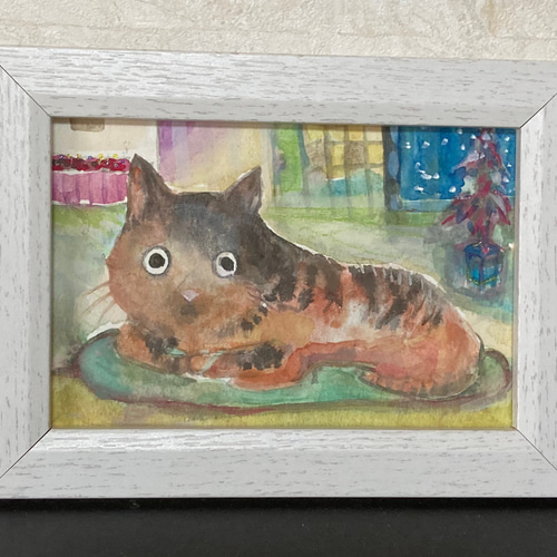 変な猫 原画 イラスト 冬 秋冬 雪 ハンドメイド イラスト しま