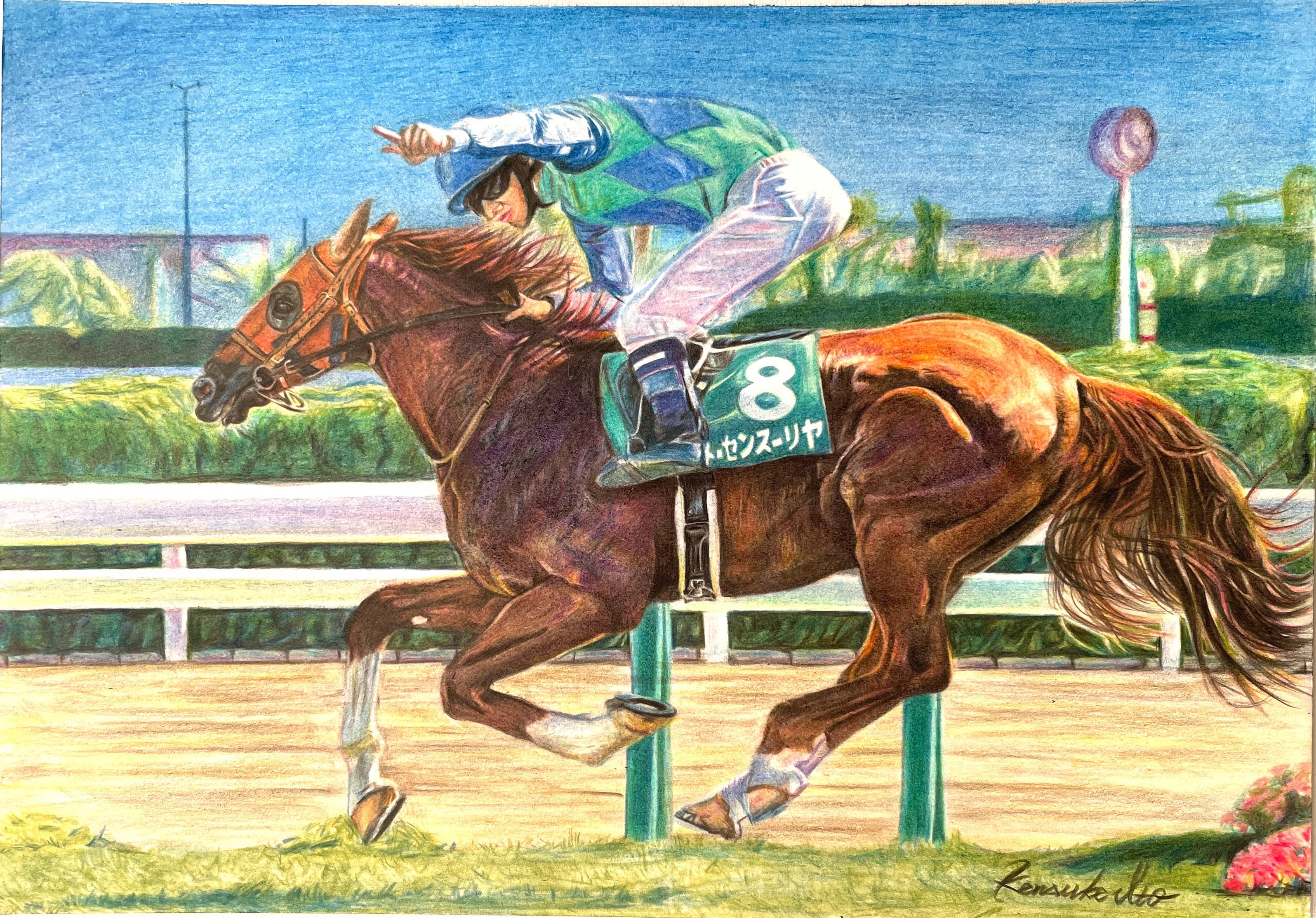 原画】「太陽神馬」色鉛筆画 A4サイズ 絵画 LUCKEYPEN工房