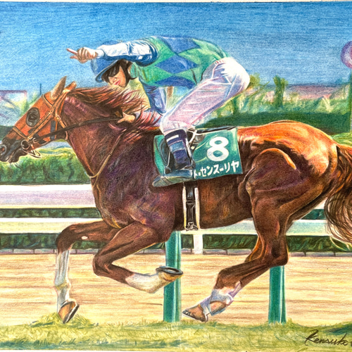 原画】「太陽神馬」色鉛筆画 A4サイズ 絵画 LUCKEYPEN工房（kunken