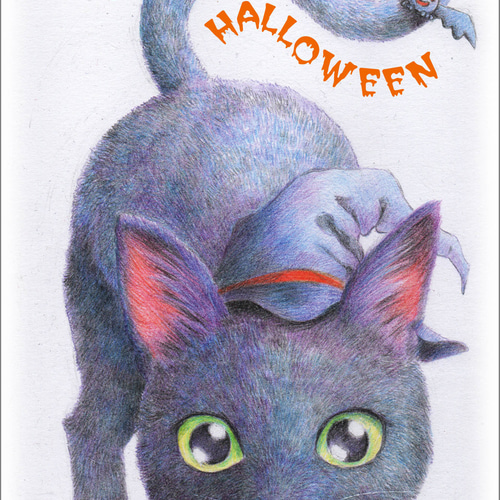 ハロウィンねこさん（#2）イラストポストカード・5枚セット ポスト
