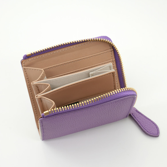 ドイツシュリンク マチ付き L字ファスナー ミニウォレット ピンクローズ　No1026-34 ドイツシュリンク シュランケンカーフ 5㎝