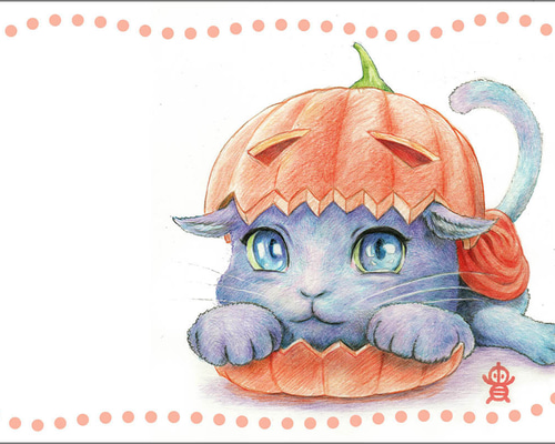 黒猫とカボチャのシンプルイラスト - ハロウィンカード2019