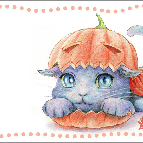 ハロウィンねこさん（#3）イラストポストカード・5枚セット