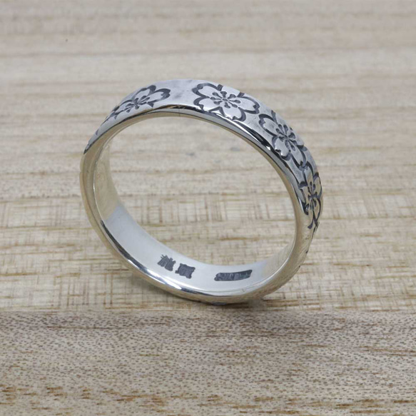 指輪 メンズ : 乱れ桜 平打ち リング 幅5mm シルバー シンプル 桜 さくら 和柄 13～27号 5枚目の画像