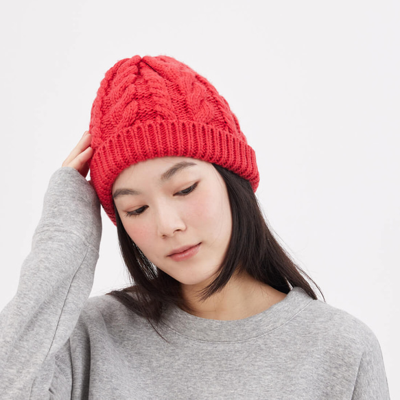 Merry 麻花針織毛帽/ 紅 第3張的照片