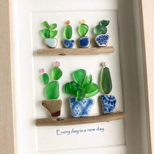 シーグラスアート 富士山 インテリア雑貨 壁掛け 置物 観葉植物