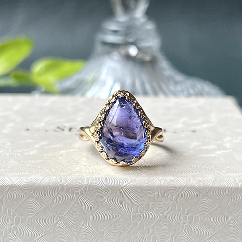 真鍮☆大粒☆宝石質タンザナイトAAA-☆11〜17号フリーサイズ☆ペア