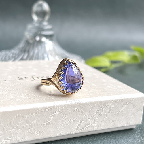 真鍮☆大粒☆宝石質タンザナイトAAA-☆11〜17号フリーサイズ☆ペア