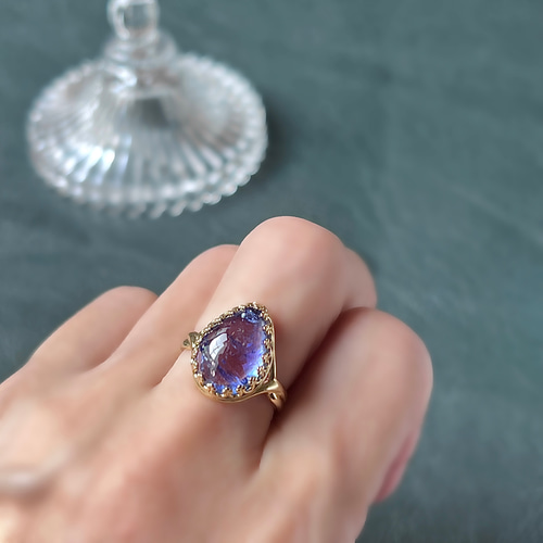 真鍮☆大粒☆宝石質タンザナイトAAA-☆11〜17号フリーサイズ☆ペア