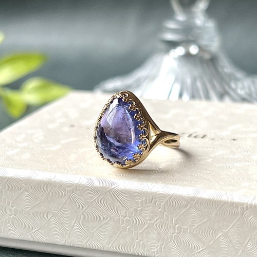 真鍮☆大粒☆宝石質タンザナイトAAA-☆11〜17号フリーサイズ☆ペア