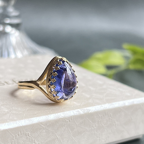 真鍮☆大粒☆宝石質タンザナイトAAA-☆11〜17号フリーサイズ☆ペア