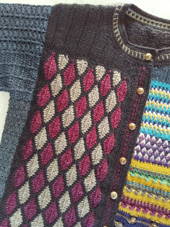 【プライスダウン】かぎ針編みとアフガン編みのカーディガン 3枚目の画像