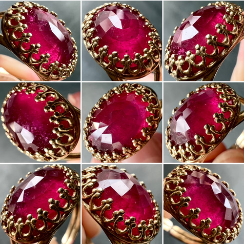 真鍮☆大粒☆宝石質ルビーAAA☆12〜18号フリーサイズ☆13.5×10mm