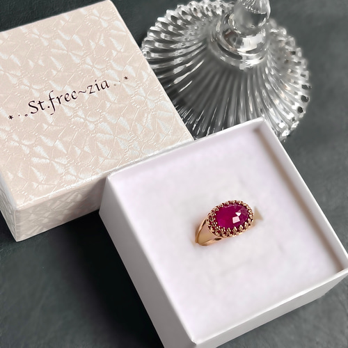 真鍮☆大粒☆宝石質ルビーAAA☆12〜18号フリーサイズ☆13.5×10mm