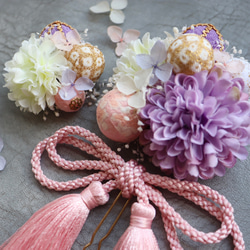 《White＆Purple：Pink ribbon》大きめサイズ✳︎七五三・卒業式髪飾り✳︎ショートやボブヘアにも✳︎ 3枚目の画像