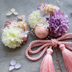 《White＆Purple：Pink ribbon》大きめサイズ✳︎七五三・卒業式髪飾り✳︎ショートやボブヘアにも✳︎ 2枚目の画像