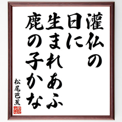 松尾芭蕉の俳句・短歌「灌仏の、日に生まれあふ、鹿の子かな」額付き書道色紙／受注後直筆（Y8536） 1枚目の画像