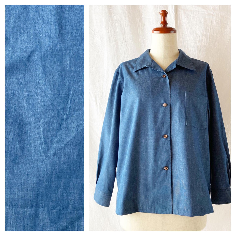 ハンサムなシンプル開襟シャツ（岡山デニム：ブルー）