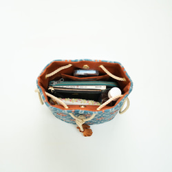 金華山零錢包&lt;淺藍橙花格子&gt;2Way單肩包絨提花編織 第4張的照片