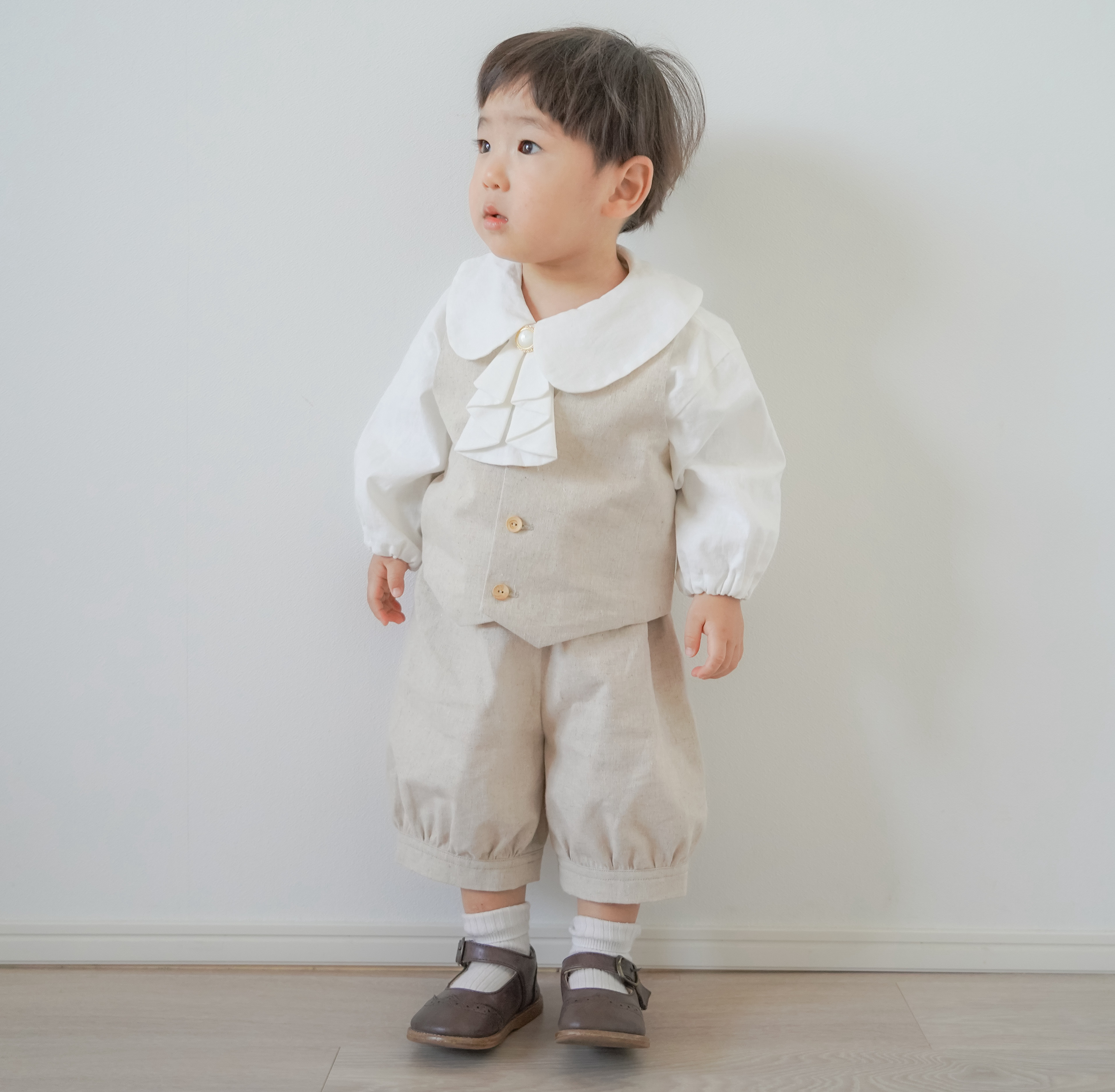 4点セット｜王子さまスーツ(ベージュ) ｜80サイズ 90サイズ 100サイズ ベビー 男の子 袖丈が選べる