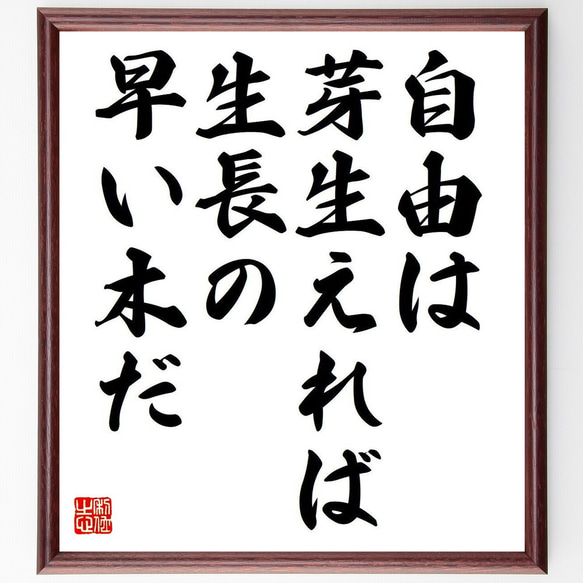 ジョージ・ワシントンの名言「自由は芽生えれば、生長の早い木だ」額付き書道色紙／受注後直筆（Y7140） 1枚目の画像