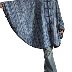 ざっくりジョムトン手織り綿インディゴ染めチャイナケープ（JFS-009-03） 2枚目の画像