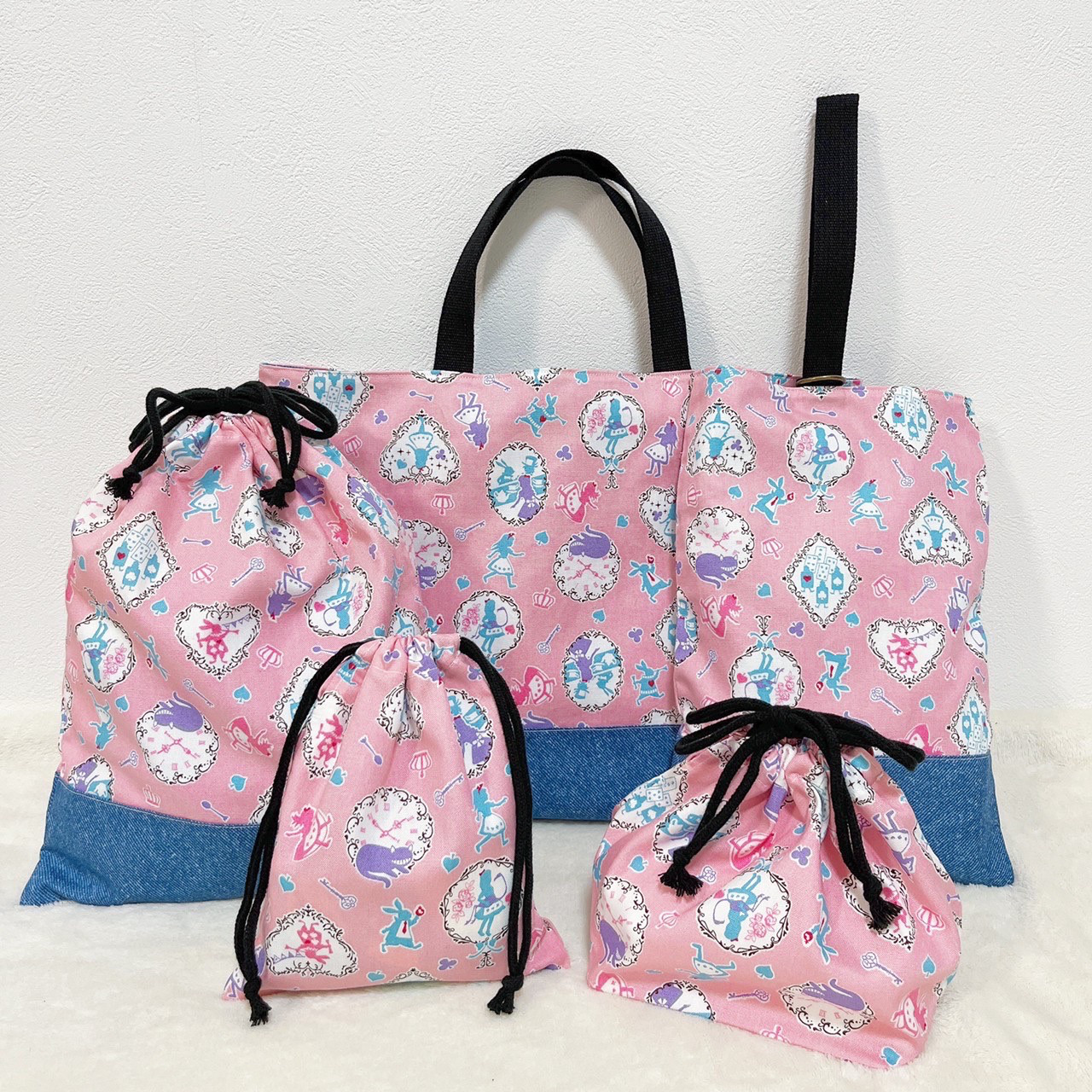 送料無料❤【入園・入学】高学年まで使えるシンプルデニム×アリスお買い得5点セット