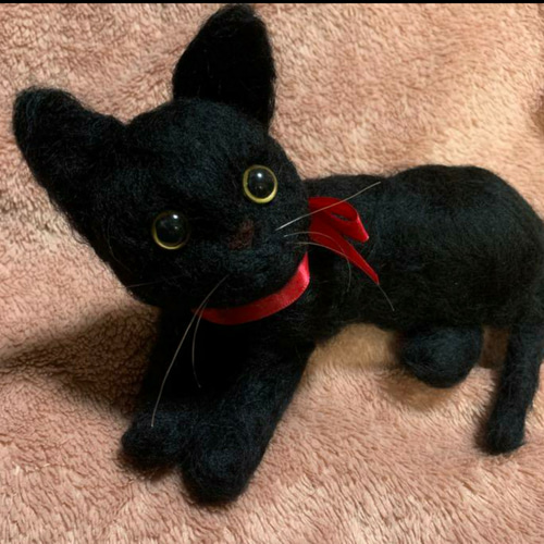 羊毛フェルトハンドメイド黒猫ちゃん 注文製作】羊毛フェルトハンドメイド黒猫ちゃん 羊毛フェルト moemo