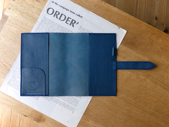 イタリア革の手帳カバー／B6サイズ／青 10枚目の画像