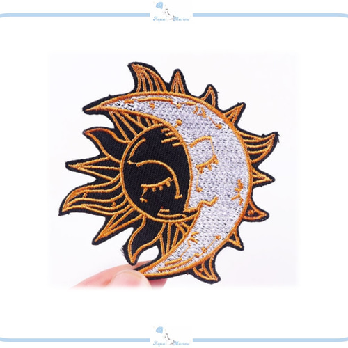 ES64 アップリケ 刺繍 アイロン ワッペン デザイン 太陽 月