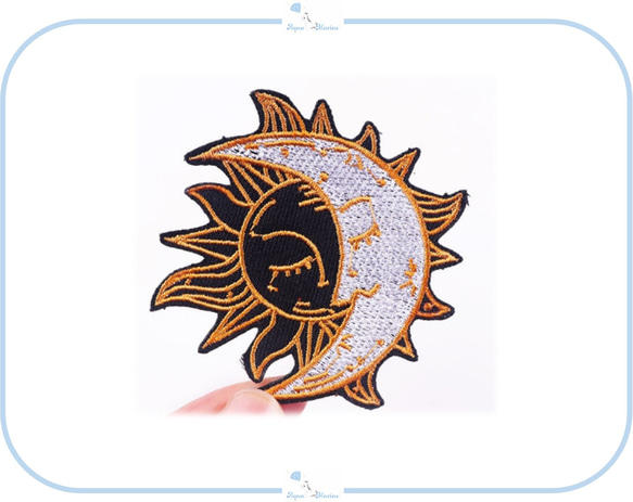 ES64 アップリケ 刺繍 アイロン ワッペン デザイン 太陽 月 ハンドメイド 古着 リメイク 手芸 海外インポート 1枚目の画像