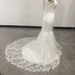 上品 ウエディングドレス ホワイト ソフトチュール リーフ刺繍 キャミソール マーメイドライン 憧れのドレス 4枚目の画像