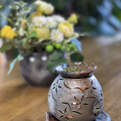 【再販】お茶の香りと可愛いお花の灯りが楽しい焼き締め茶香炉3点セット 14枚目の画像