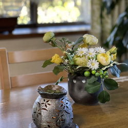 【再販】お茶の香りと可愛いお花の灯りが楽しい焼き締め茶香炉3点セット 4枚目の画像