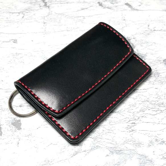 本革 小さい財布 キーリング付き ミニ財布 栃木レザー コンパクト財布 黒 スマートに持ち歩く機能的なミニ財布｜キーリング付き カード