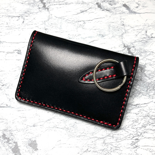 本革 ミニ財布 栃木レザー 黒 コンパクト財布 キーリング付き 小さい財布 本革 ミニ財布 栃木レザー 黒 コンパクト財布 キーリング付き