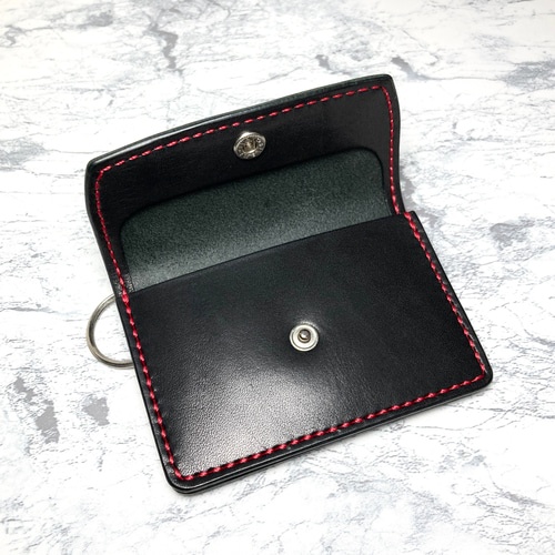 本革 ミニ財布 栃木レザー 黒 コンパクト財布 キーリング付き 小さい財布 本革 ミニ財布 栃木レザー 黒 コンパクト財布 キーリング付き