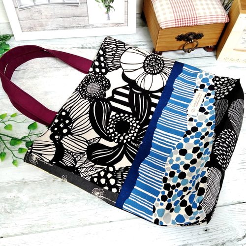 ハンドメイド トートバッグ No.814 一点物 パッチワーク風 ネコ
