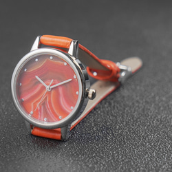 橙色瑪瑙紋路手錶 橙色錶帶 女裝手錶 全球免運 第4張的照片