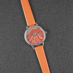 橙色瑪瑙紋路手錶 橙色錶帶 女裝手錶 全球免運 第3張的照片