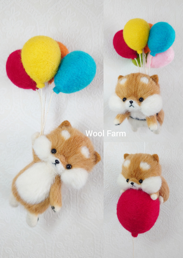 空んぽ柴犬モビール(風船)②　～Wool Farm～　羊毛フェルト 10枚目の画像
