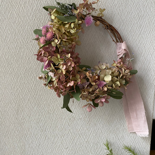 幸せ色のリース 秋色紫陽花 ミナヅキ wreath ドライフラワー リース
