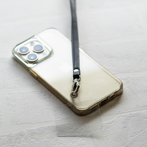 レザースマホストラップ ブラック シルバー金具・ゴールド金具 ネック