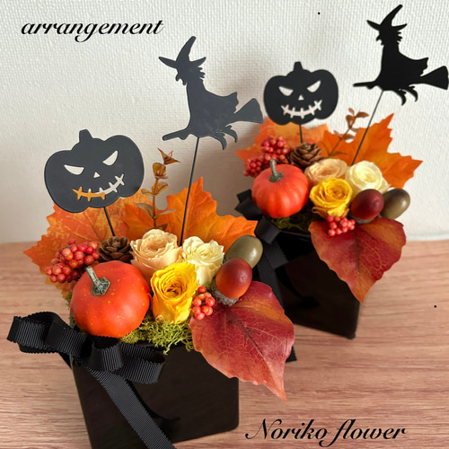 秋限定2025 魔女とパンプキン ハロウィンアレンジメント プリザーブド
