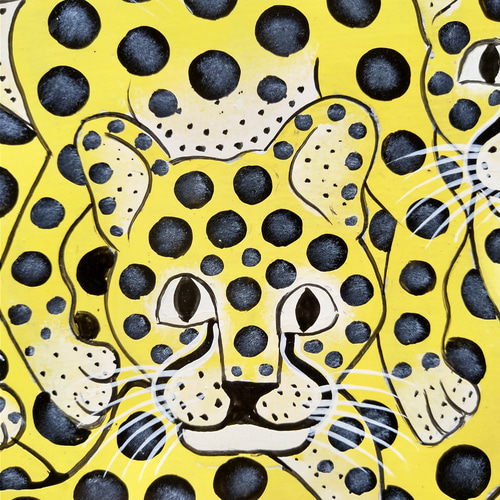 アフリカ絵画『 Leopard faces B/Y 』ティンガティンガ by Gayo